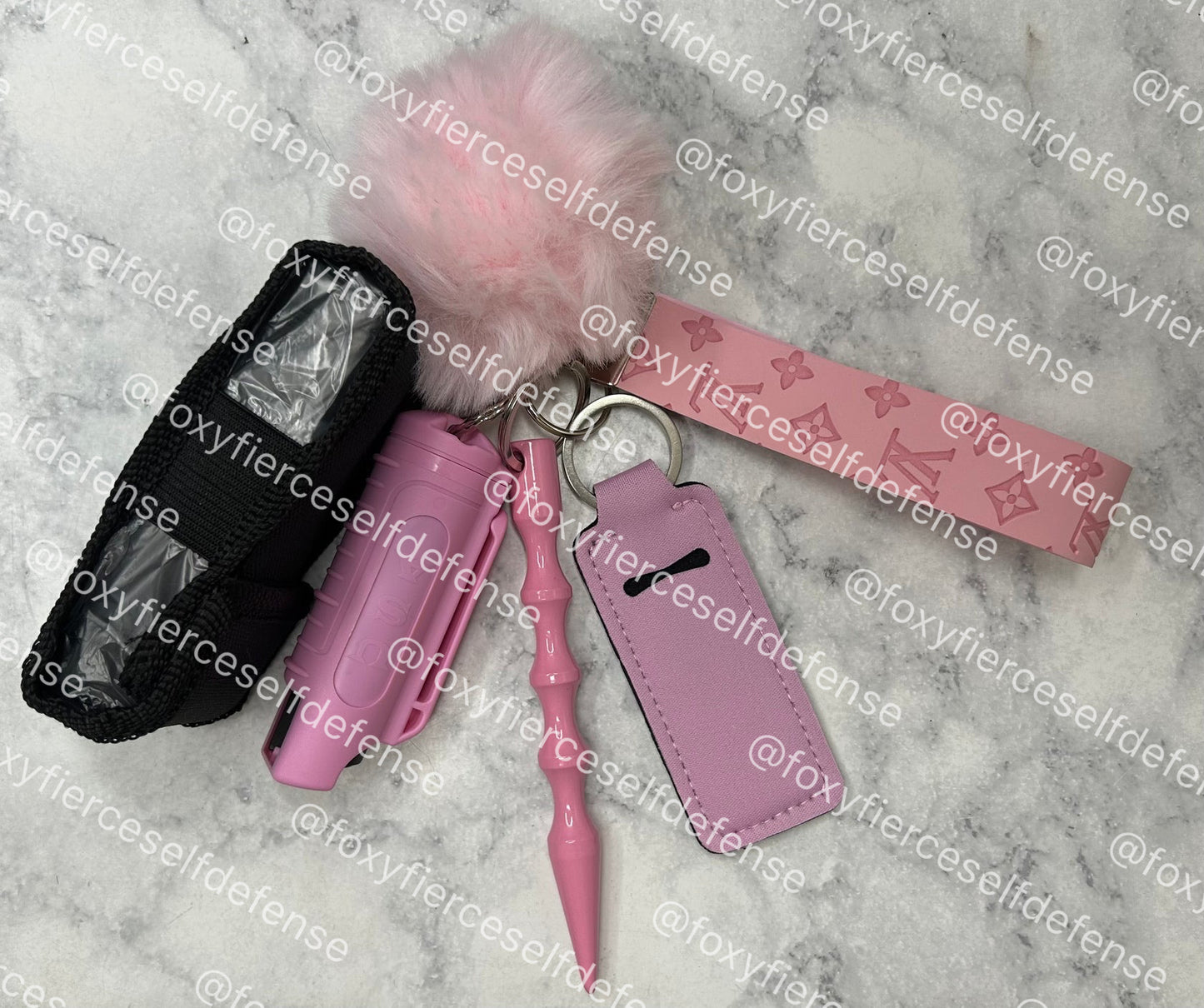 Pink Embossed LV Keychain