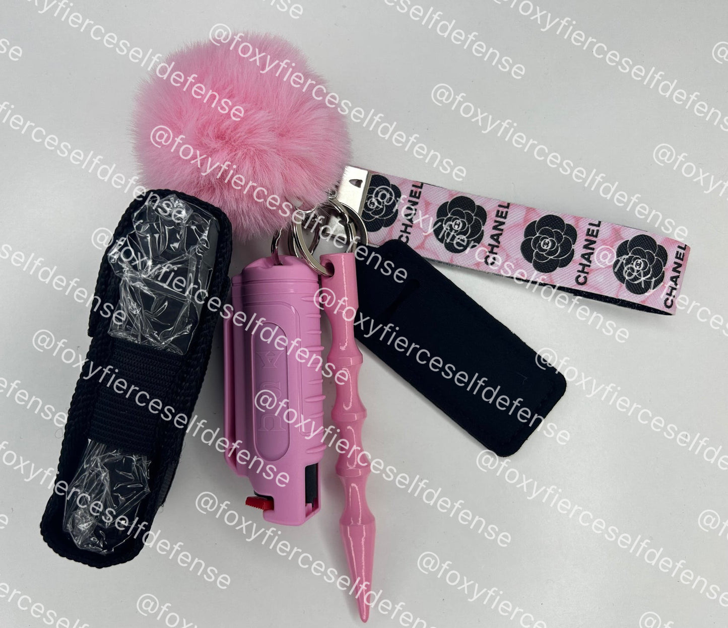 Pink Chanel Roses Keychain